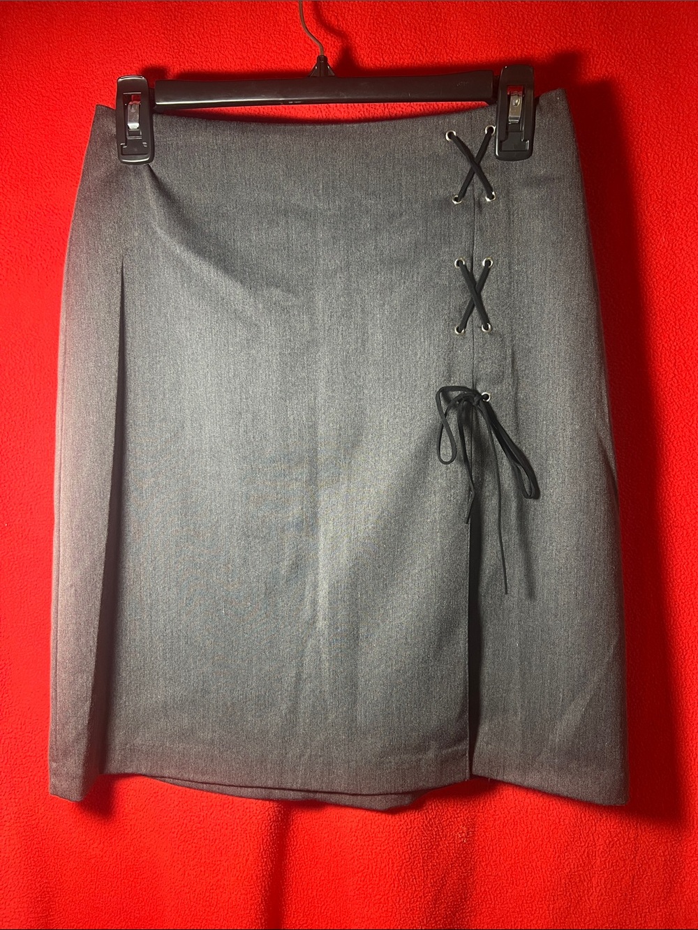 Spring Street Gray Pencil Skirt with Lace-Up Detail